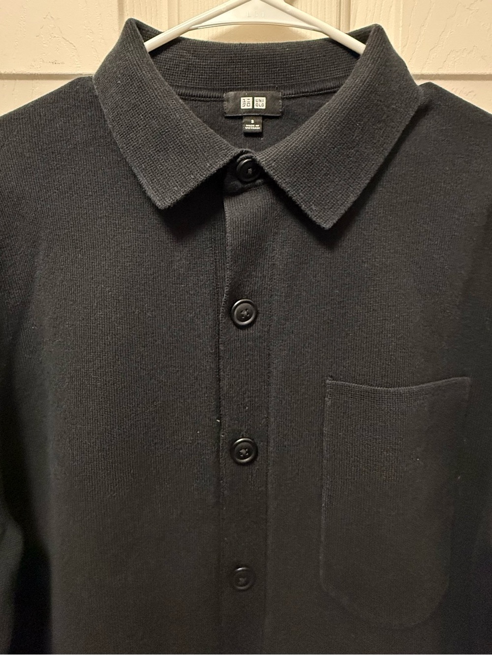 Uniqlo Black Knit Shirt Jacket with Chest Pocket